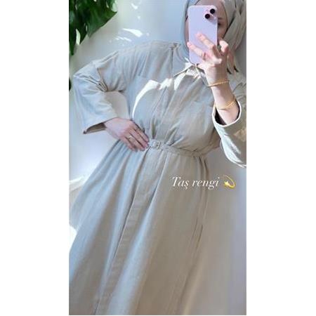 KEMERLİ KETEN ELBİSE